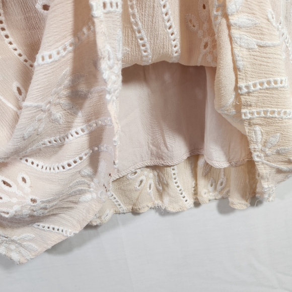 lulus eyelet lace wms lined mini dress 3/4 slv sz L ivory white aline boho hippy - Picture 3 of 11